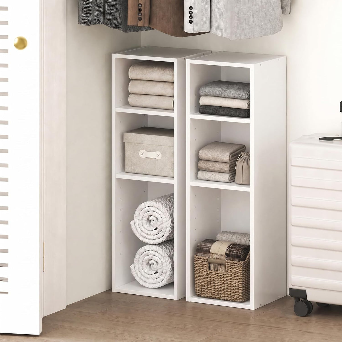 Reed Set of 2 3-Tier Narrow Closet Organizer, White