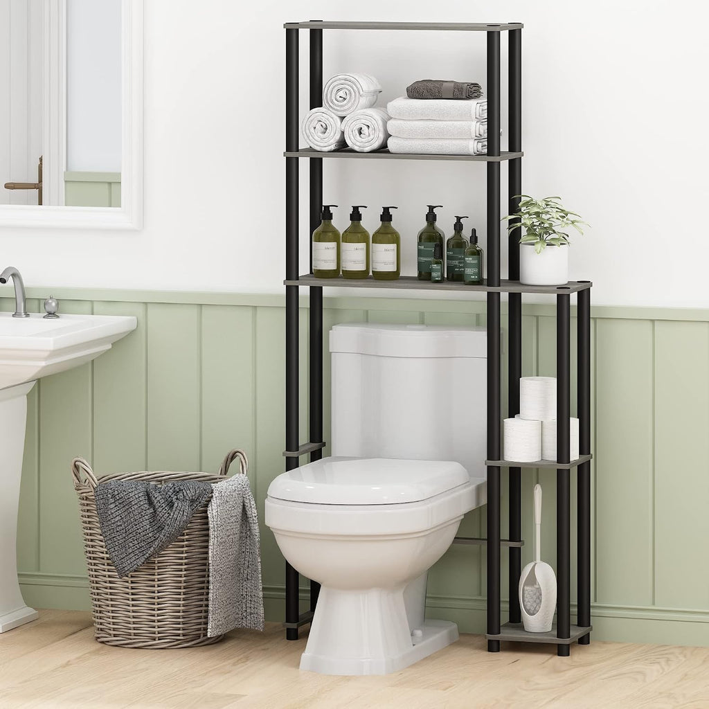 Turn-N-Tube Over The Toilet Storage, 5 Shelves Bathroom Organizer Space Saver Rack, French Oak Grey/Black