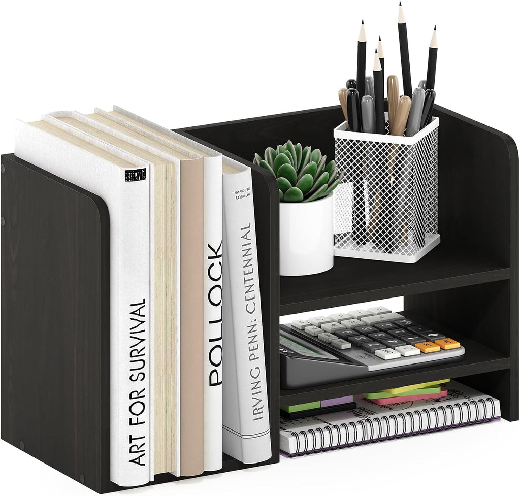 Hermite Wood Desktop Book and Home Office Supplies Storage Organizer, Espresso