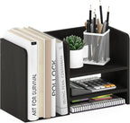 Hermite Wood Desktop Book and Home Office Supplies Storage Organizer, Espresso