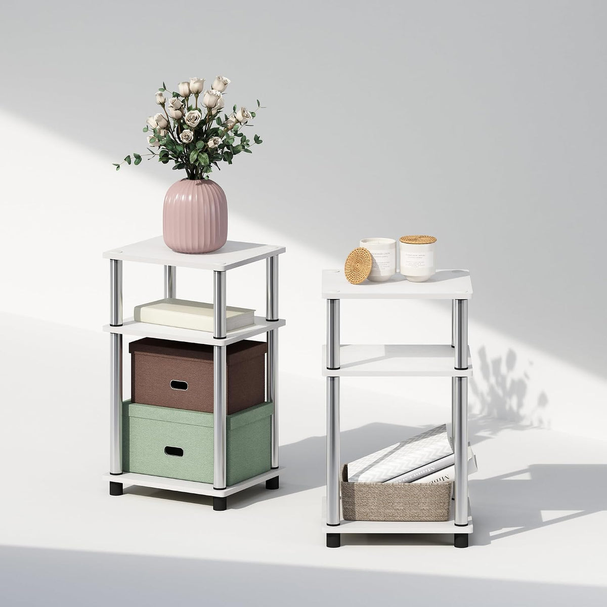JUST Set of 2 Toolless 3-Tier Night Stand, White Oak