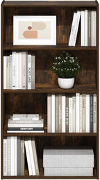 PASIR Book Shelf, 4-Tier Bookshelf, Bookcase with Open Shelf, 9.4 x 23.6 x 41.7, for Living Room, Bedroom, Home Office, Amber Pine