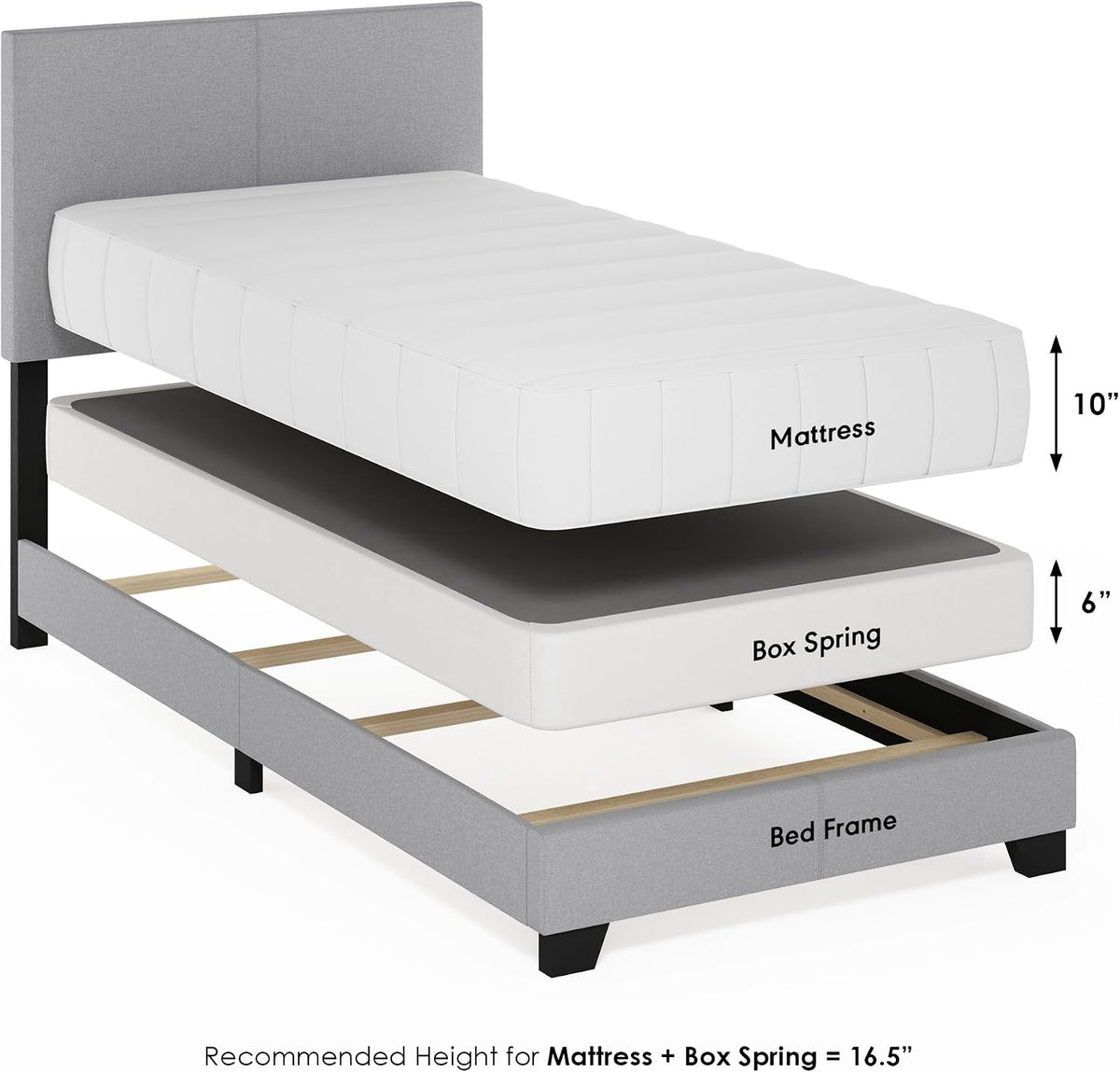 PESSAC Bed Frame, Twin XL Size Bedframe with Fabric Upholstered Headboard, Bed with Legs, Wooden Slat Support, Easy Assembly, for Bedroom, Dorm, Light Grey