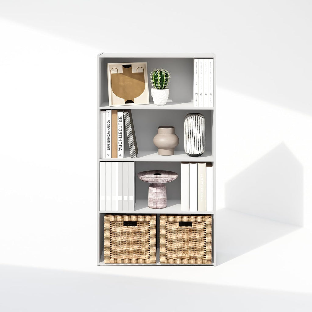 Simple Book Shelf, 4-Tier Bookshelf, Bookcase with Open Shelf, 9.4 x 23.6 x 41.7, for Living Room, Bedroom, Home Office, White