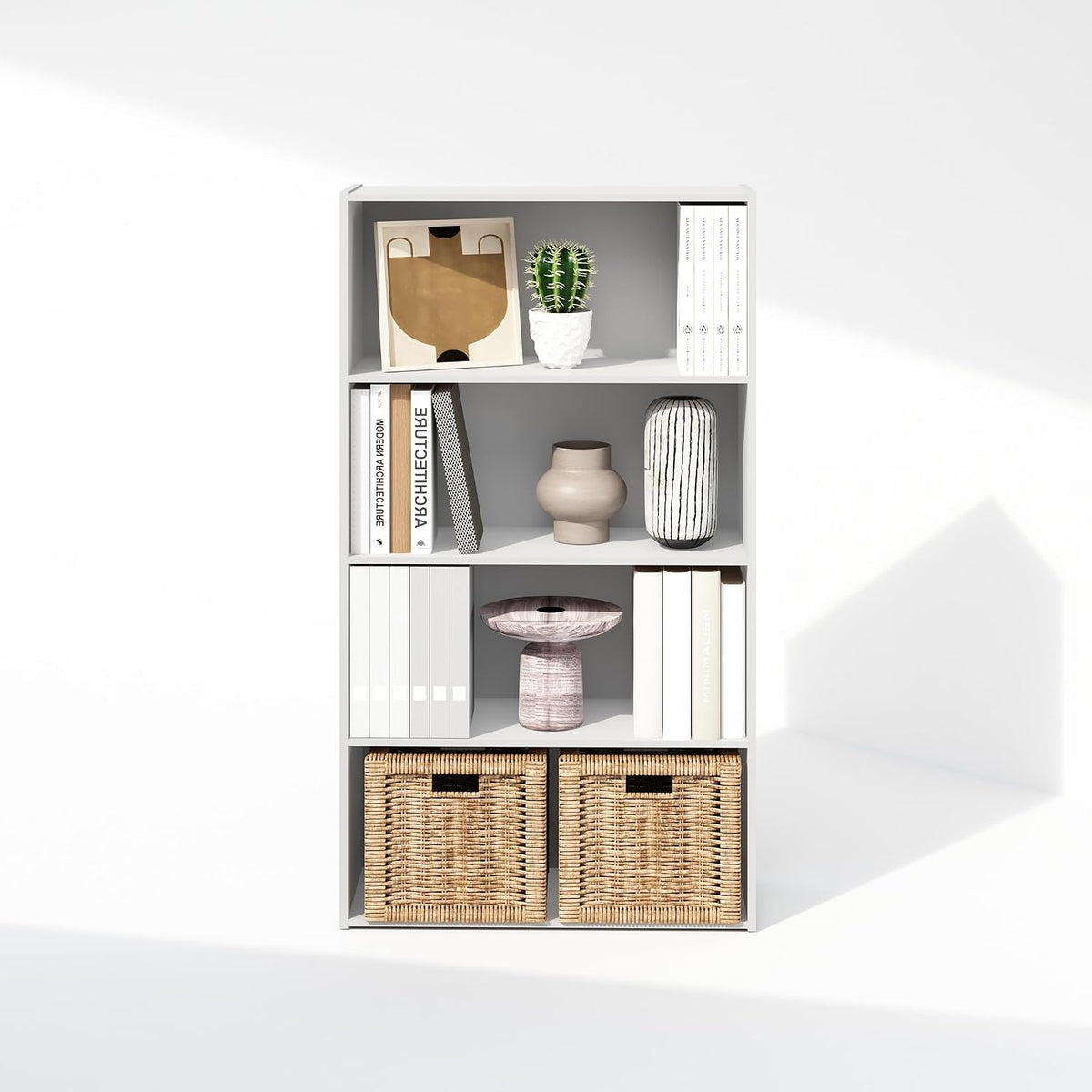 Simple Book Shelf, 4-Tier Bookshelf, Bookcase with Open Shelf, 9.4 x 23.6 x 41.7, for Living Room, Bedroom, Home Office, White