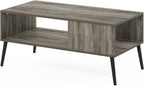 Claude Mid Century Style Coffee Table with Wood Legs, French Oak Grey Large Non-Lift Top