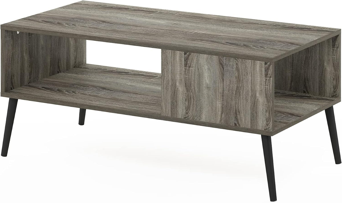 Claude Mid Century Style Coffee Table with Wood Legs, French Oak Grey Large Non-Lift Top
