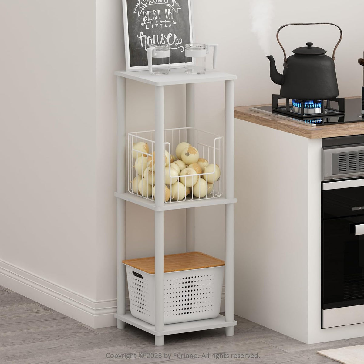 Turn-N-Tube Side Table Set of 2, 2-Tier Stackable Modern End Table with Open Shelf, Toolless Night Stand, Bedside Table, for Living Room, Bedroom, White