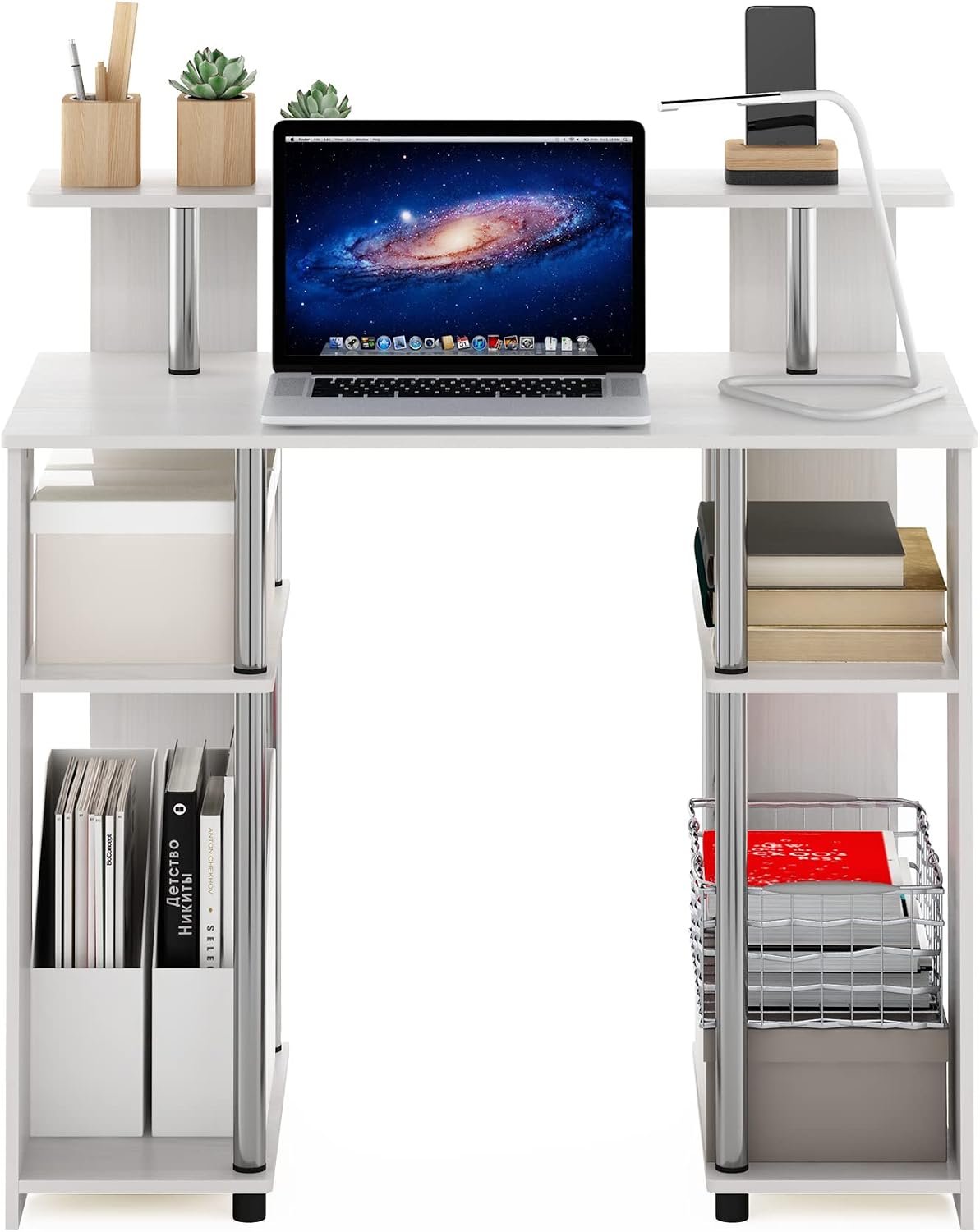 Jaya Simple Design Computer Writing Desk, White Oak/Stainless Steel