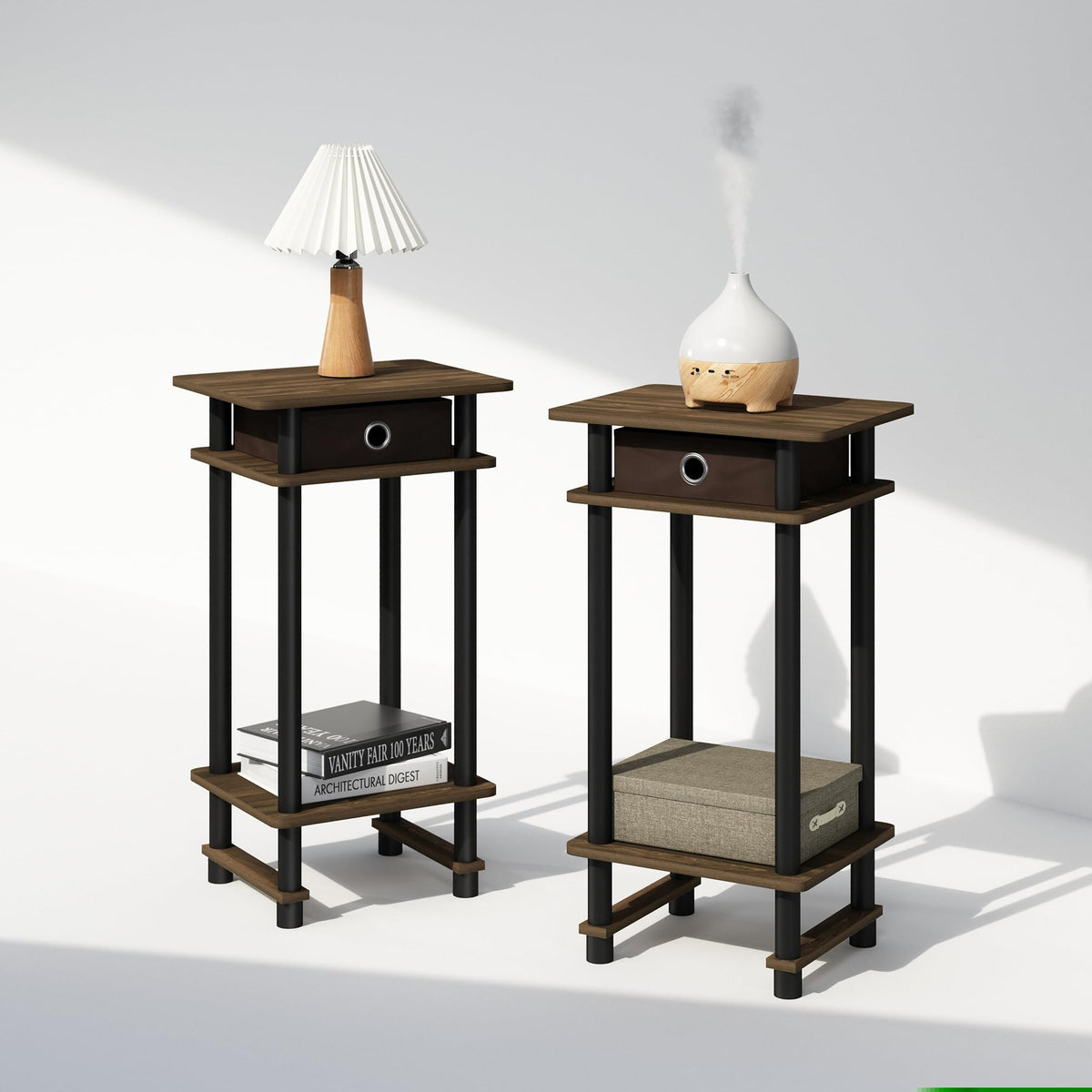 ANDREY Set of 2 Square 2-Tier Side Table, End Table, French Oak