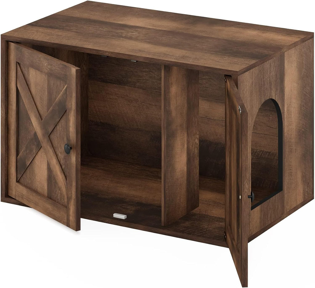 PELI Farmhouse Style Cat Litter Box Enclosure, Rustic Brown