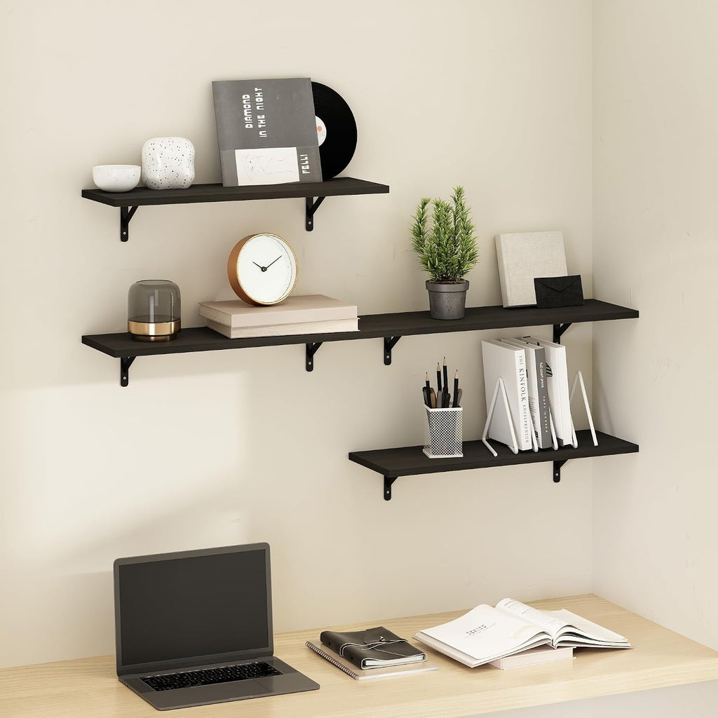 Rossi Set of 4 Floating Shelves for Wall, Espresso
