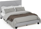 Skylar Bed Frame, Queen Size Bedframe with Geometric Design Upholstered Headboard, Bed with Adjustable Headboard, No Box Spring Needed, 12pcs Wooden Slat Support, for Bedroom, Dorm, Glacier
