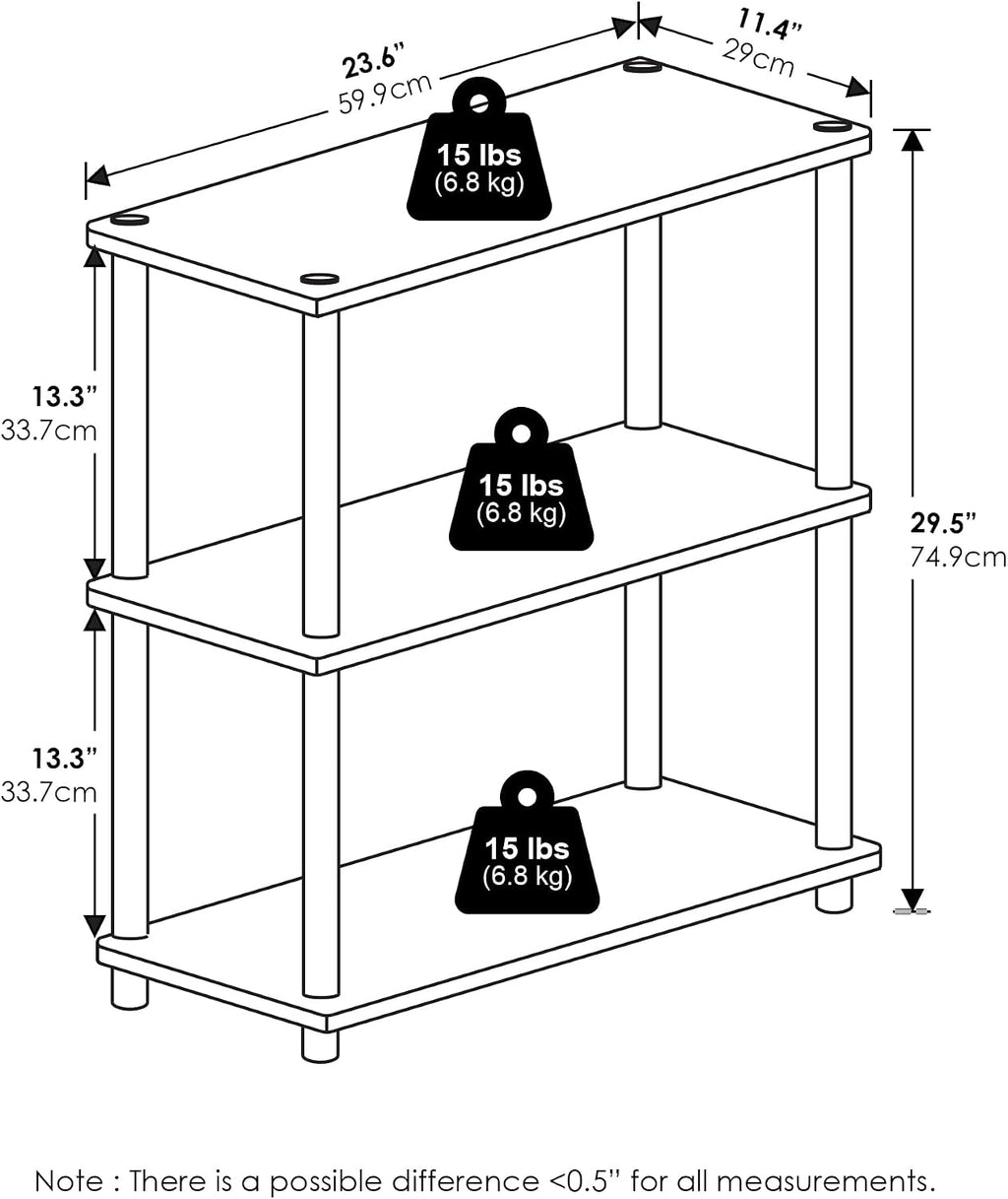 Turn-N-Tube Storage Shelves, 3-Tier Book Shelf, Corner Shelf, Toolless Open Shelves, for Organization and Storage, Living Room, Garage, Home Office, White