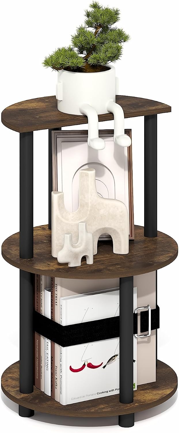 Turn-N-Tube Side Table, 3-Tier Round End Table, Amber Oak