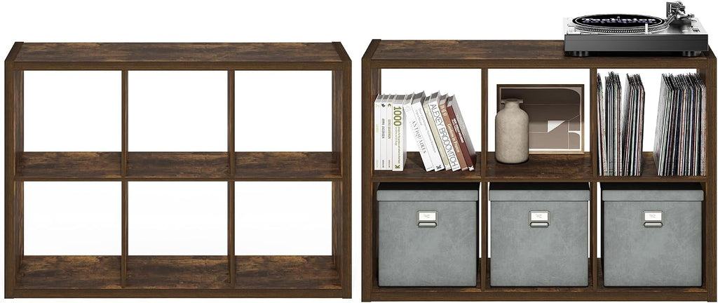Cubicle Book Shelf Set of 2, 6-Cube Bookshelf, Amber Pine
