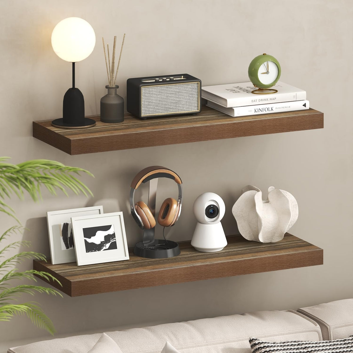 Tanna Floating Shelves for Wall, 12 x 35 Wall Shelf, Single Set Wall Mounted Floating Shelf with Invisible Bracket, 2-Inch Thick, for Bathroom, Living Room, Bedroom, Home Office, Retro Brown