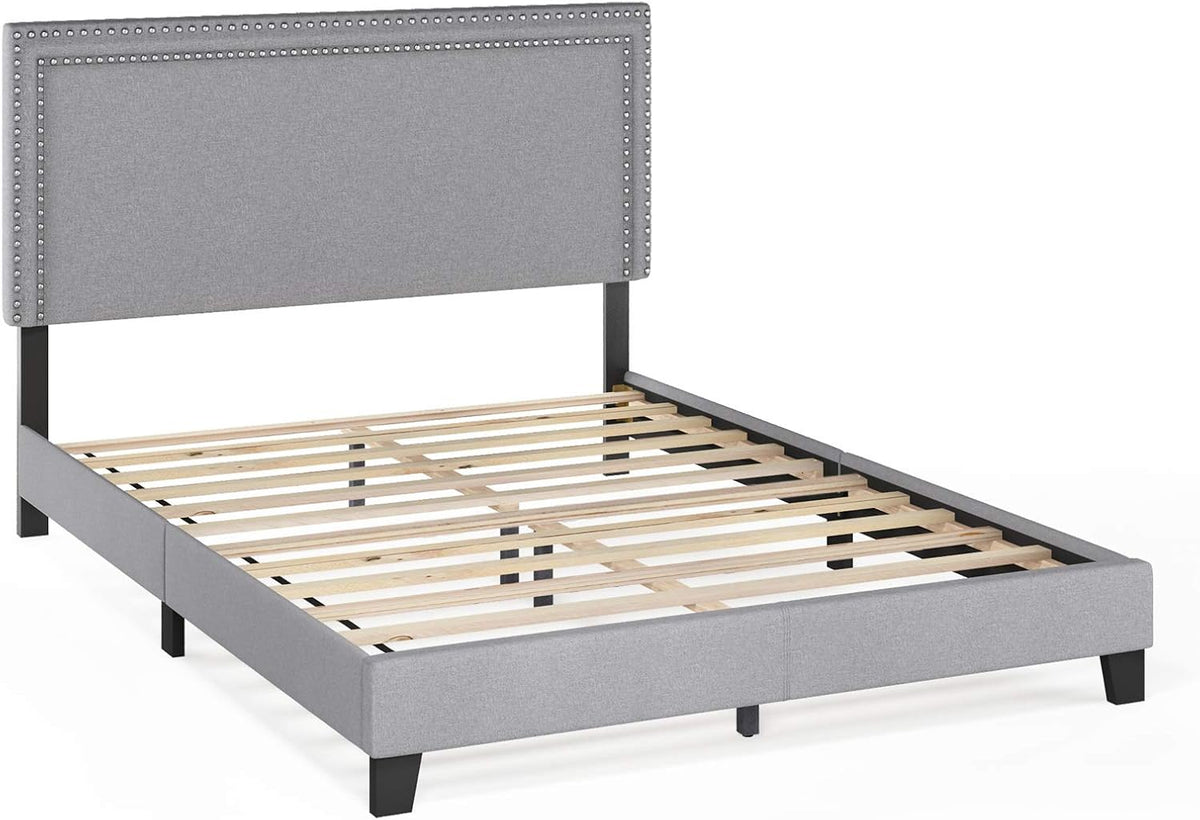 Laval Button Double Row Nail Head Bed Frame, Queen Size, Glacier