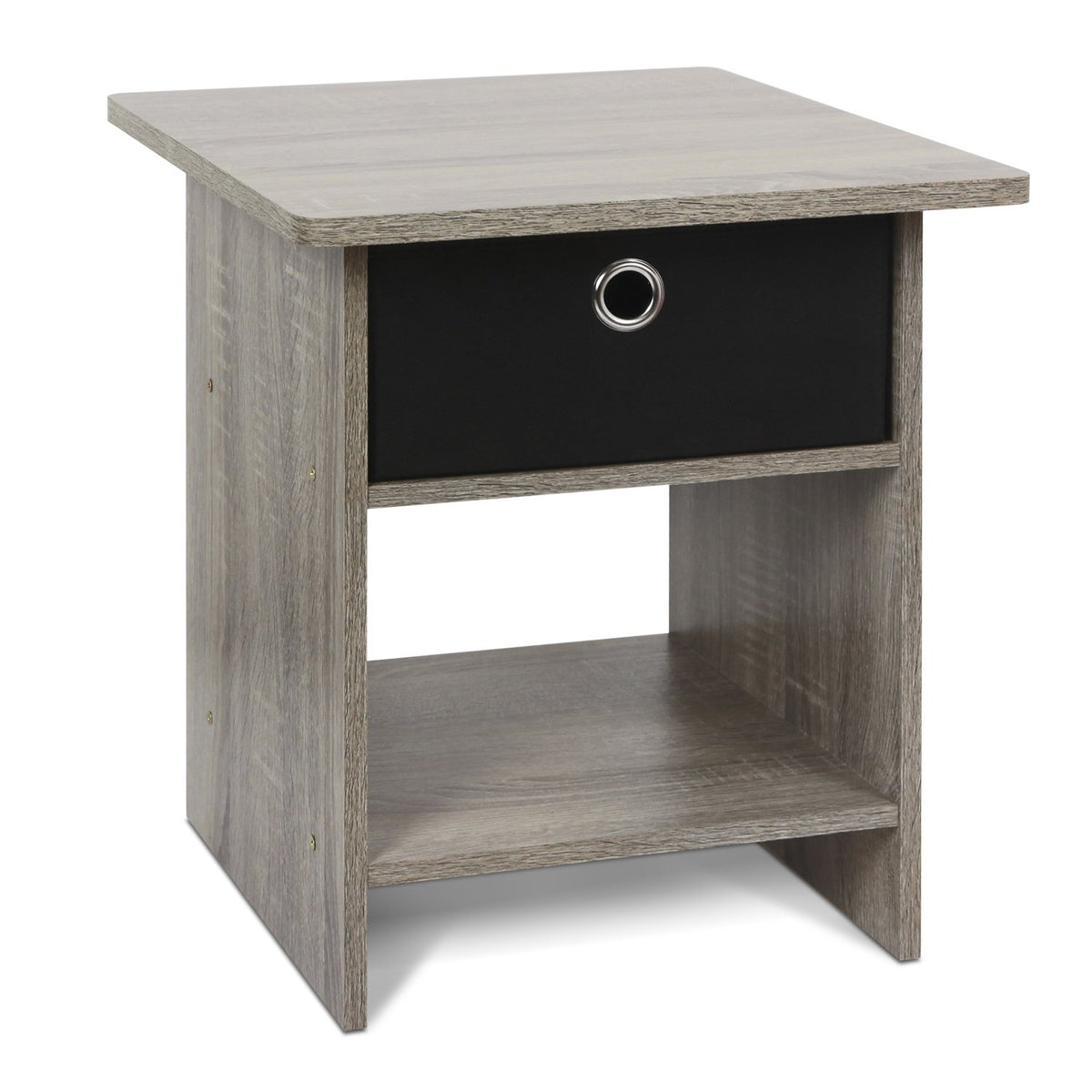Andrey Set of 2 End Table / Side Table / Night Stand / Bedside Table with Bin Drawer, Dark Brown/Black