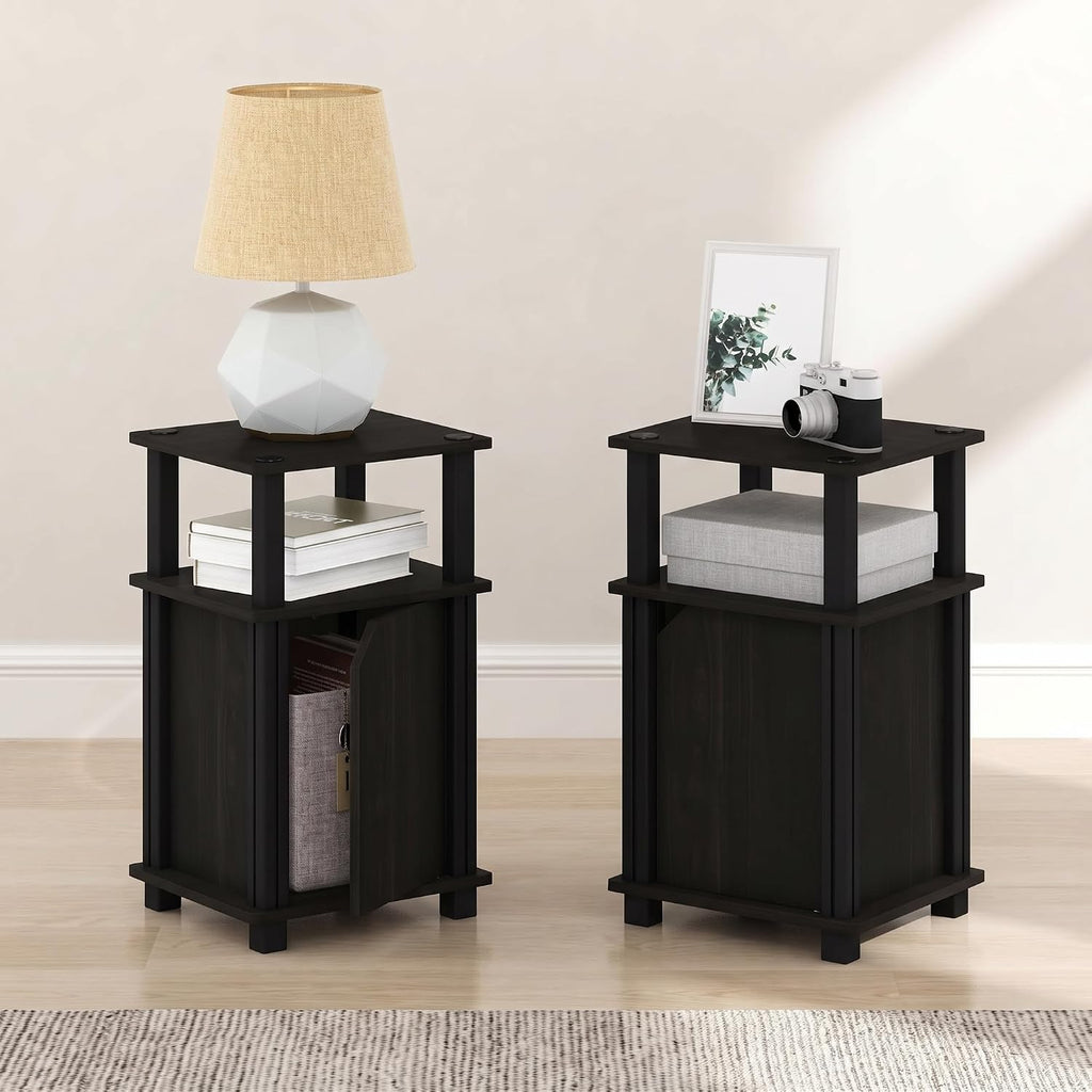 JUST Set of 2 3-Tier Night Stand with Door Cabinet, Espresso