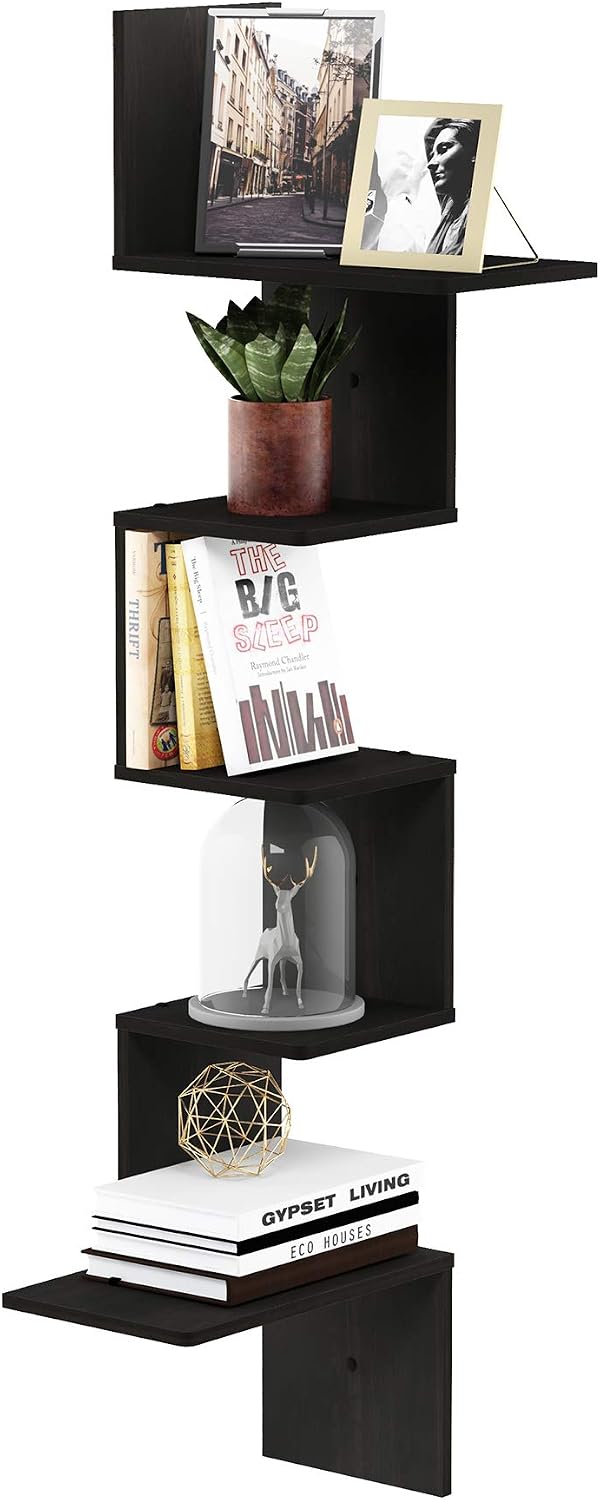 Rossi 5-Tier Corner Floating Shelves for Wall, Espresso