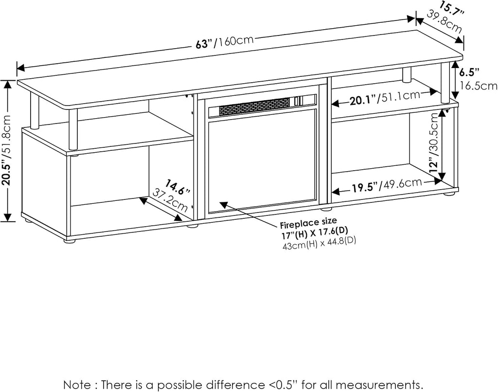 Jensen Open Storage Fireplace Entertainment Center for TV up to 70 Inch with Stainless Steel Tubes, Americano/Chrome