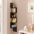 Rossi 5-Tier Corner Square Floating Shelves for Wall, Espresso