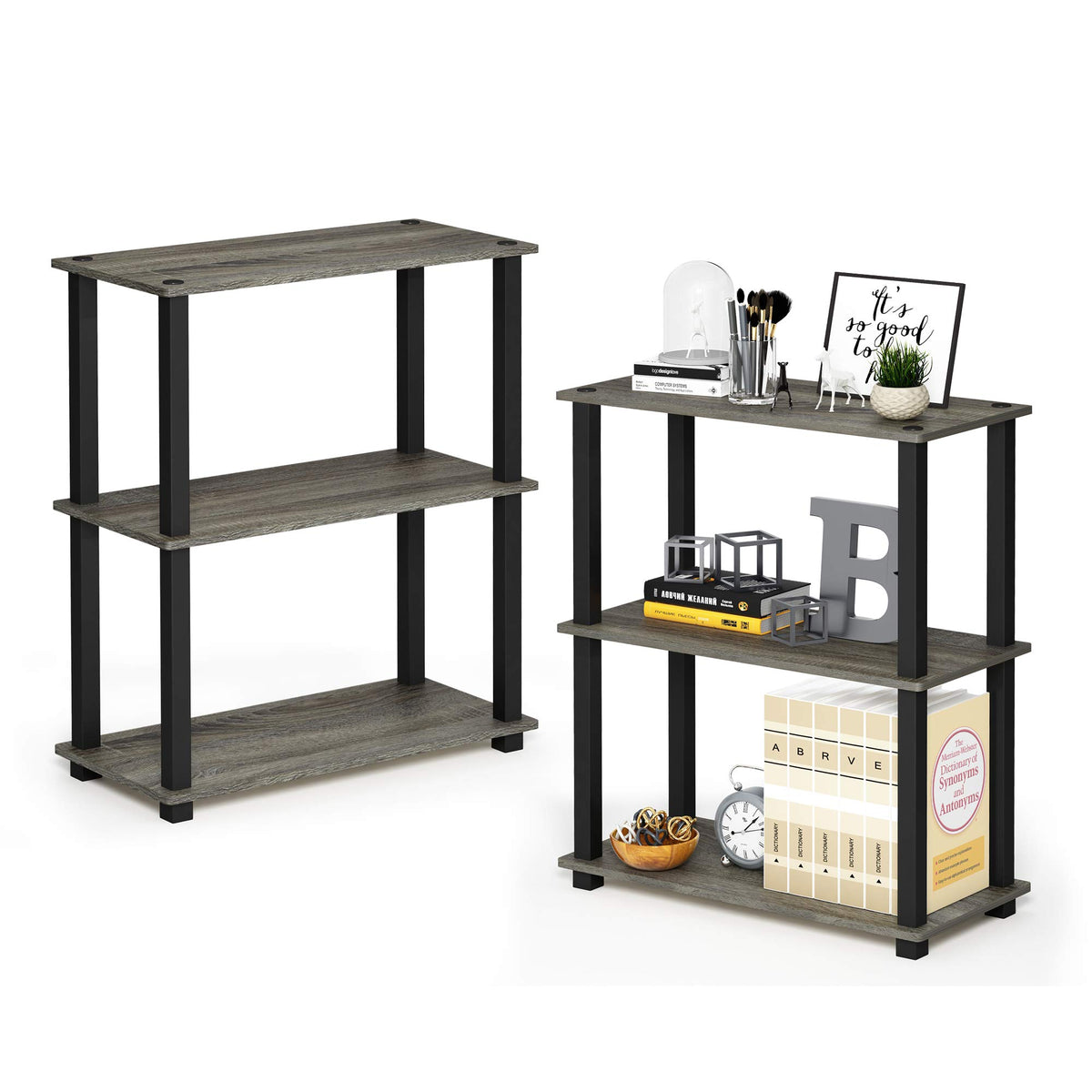 99152BE/WH/IV 3-Tier Go Green Multipurpose Storage Rack Shelving Unit Bookshelf Cabinet with 2 Bins, Beech Finish