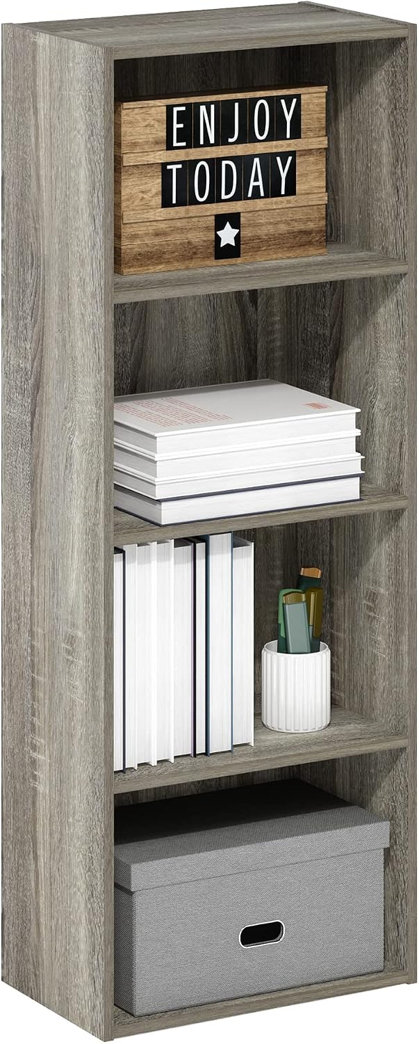 LUDER 4-Tier Book Shelf, Open Shelves Bookshelf, French Oak