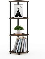 TURN-N-TUBE Corner Shelf, 4-Tier Corner Bookshelf, Display Storage Shelves with Open Shelves, for Organization and Storage, Living Room, Home Office, Garage, Columbia Walnut
