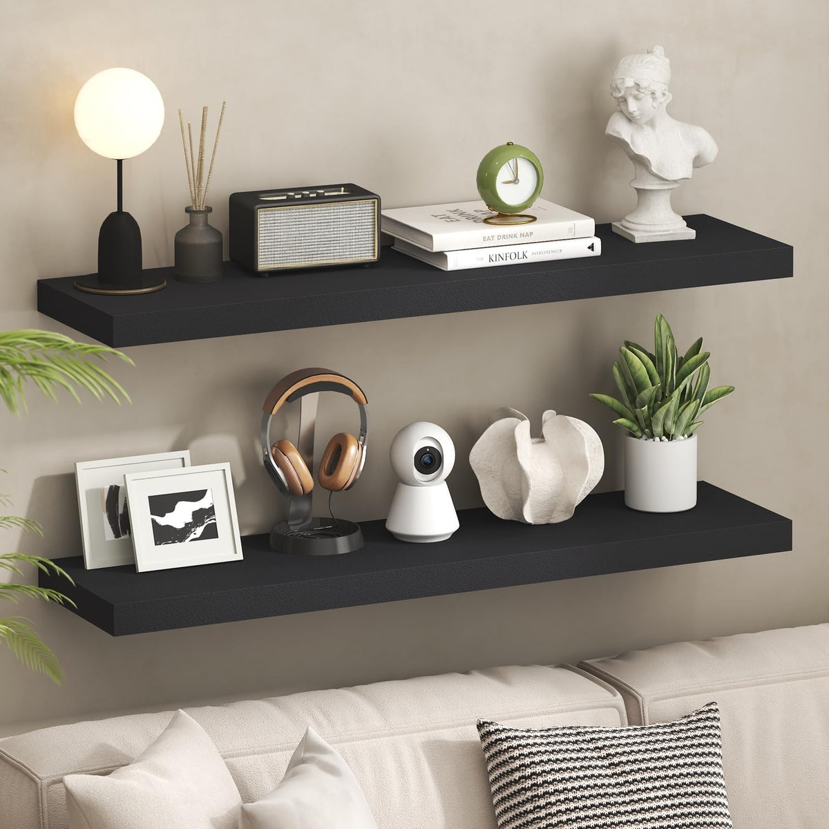 Tanna Floating Shelves for Wall, 12 x 47 Wall Shelf, Single Set Wall Mounted Floating Shelf with Invisible Bracket, 2-Inch Thick, for Bathroom, Living Room, Bedroom, Home Office, Americano