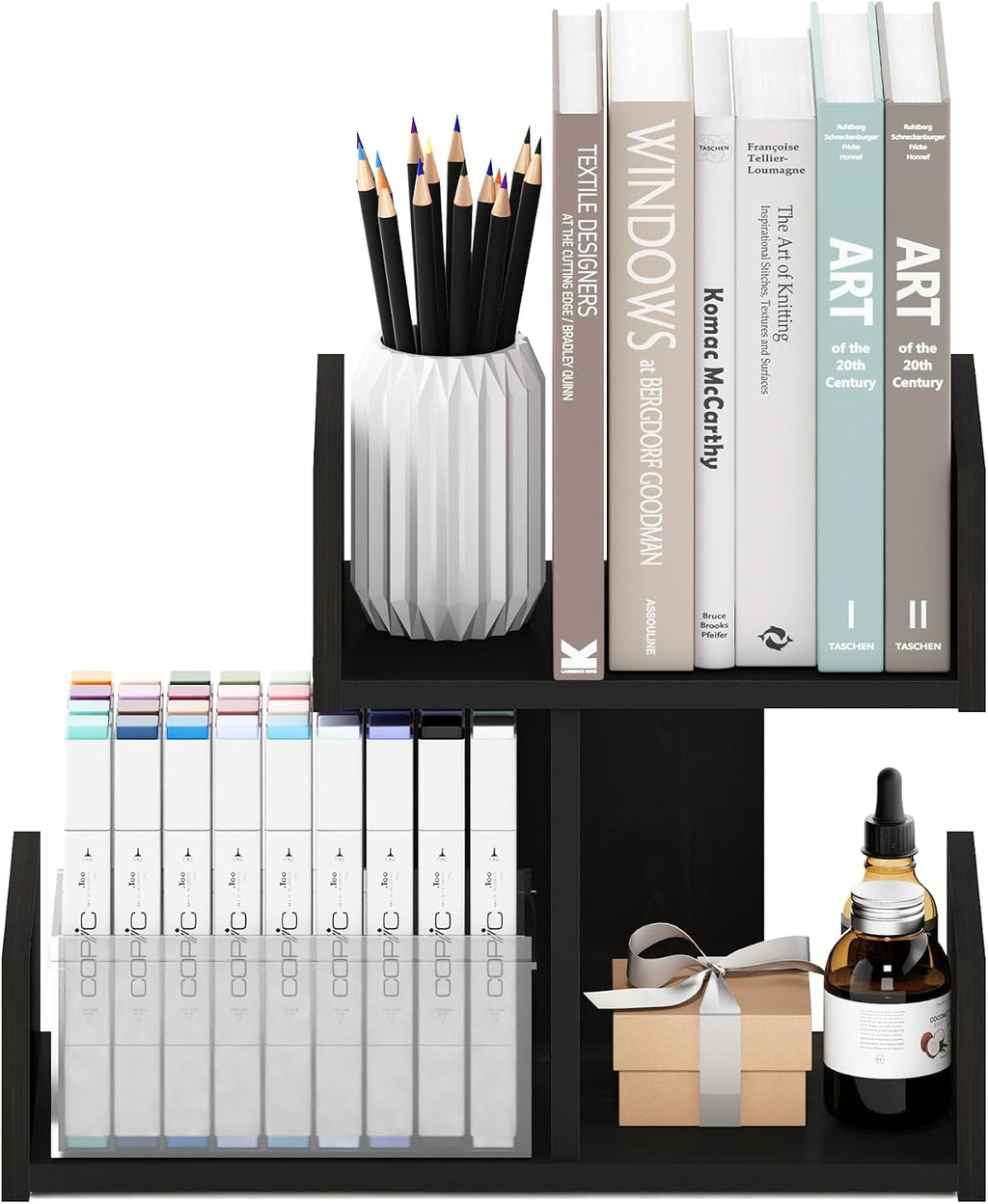 HERMITE Desk File Folder Organizers, 3-Shelf Desktop Office Organization Racks, Desk Top Display Book Shelf, for Paper, Office Supplies, Magazine, Espresso