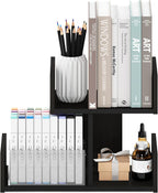 HERMITE Desk File Folder Organizers, 3-Shelf Desktop Office Organization Racks, Desk Top Display Book Shelf, for Paper, Office Supplies, Magazine, Espresso