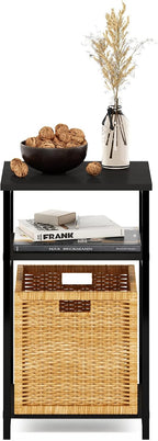 Just Side Table, 3-Tier Metal Frame End Table, Black Espresso