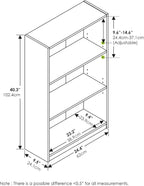 Jaya Book Shelf, 3-Tier Bookshelf, Bookcase with Adjustable Shelves, 9.5 x 24.5 x 40.3, for Organization and Storage, for Living Room, Bedroom, Home Office, White