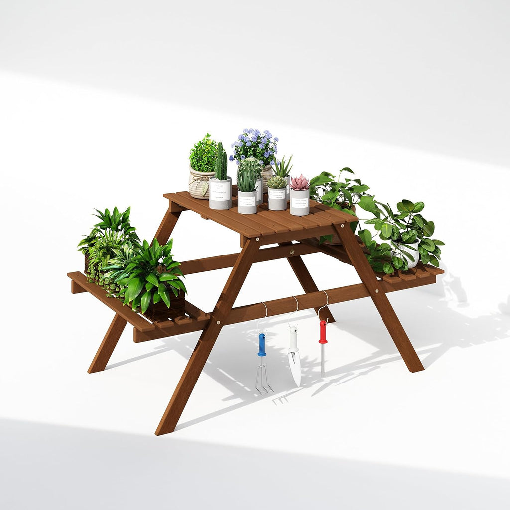 TIOMAN Plant Stand Outdoor, 3-Tier Ladder Plant Shelf, Tiered Plant Stand Indoor, Outdoor, Patio, Garden, Balcony, Natural