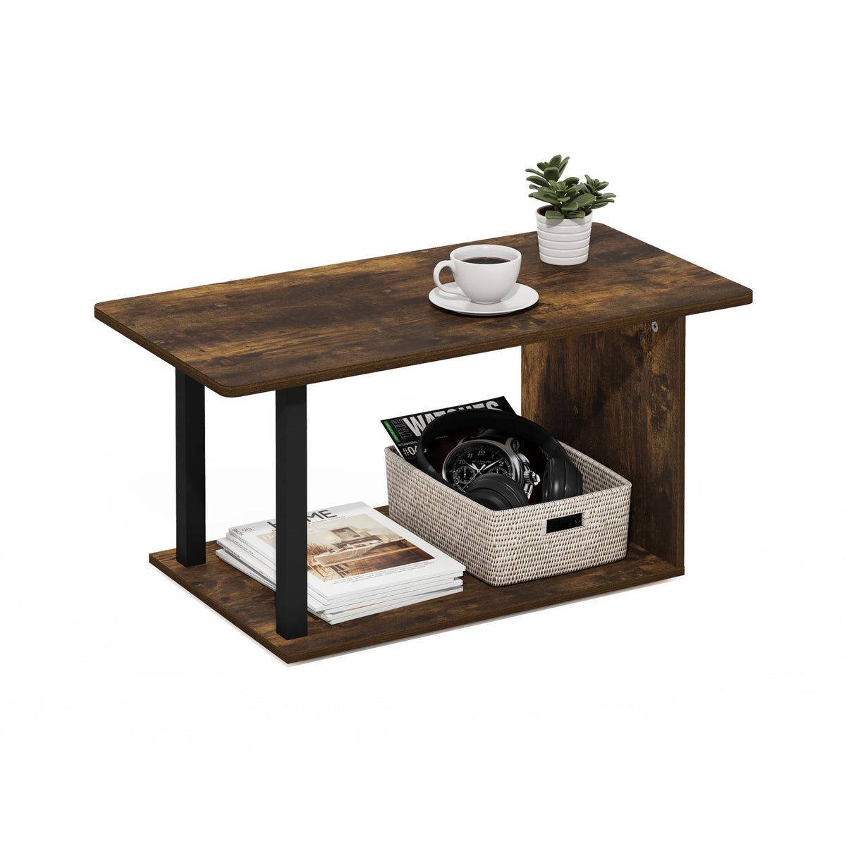 Basic 2-Tier Modern Coffee Table with Open Shelf, White