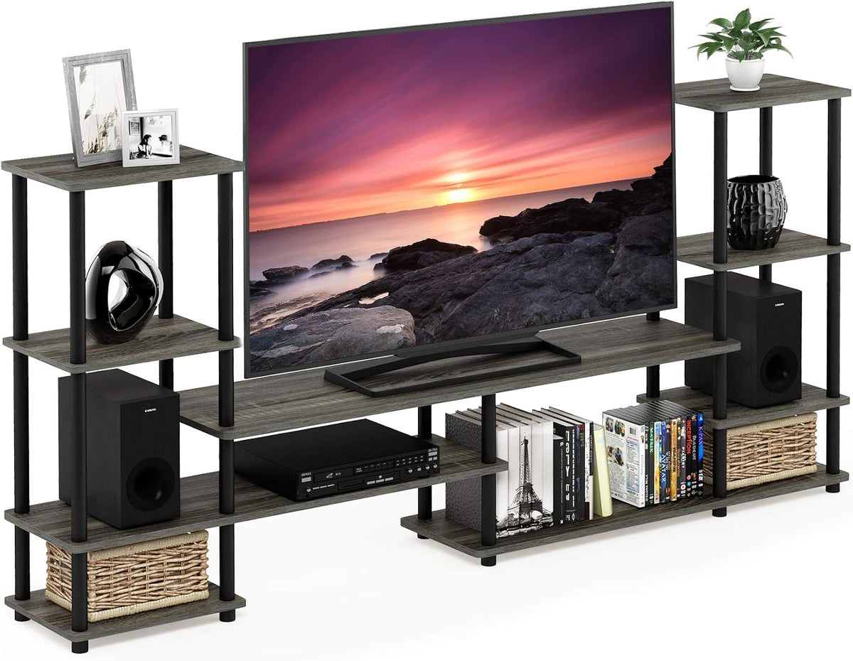 Turn-N-Tube TV Stand, Wide Open Frame Entertainment Center with Shelf, TV Console with Tall Side Storage for TV up to 48 Inch, for Living Room, Bedroom, French Oak