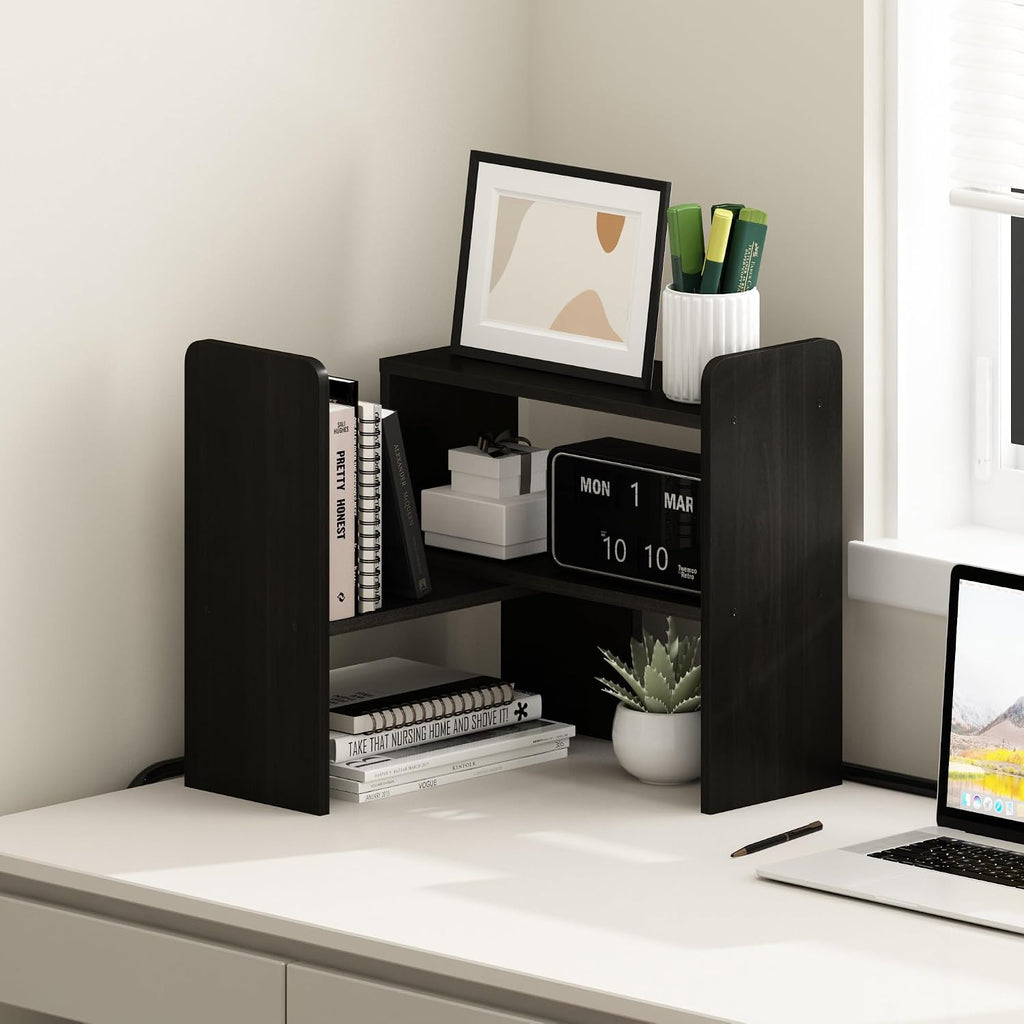Classic Desktop Organizer Storage Rack Adjustable Free Style Rotation Display Bookshelf, Espresso 6.7D x 23.7W x 15.67H in