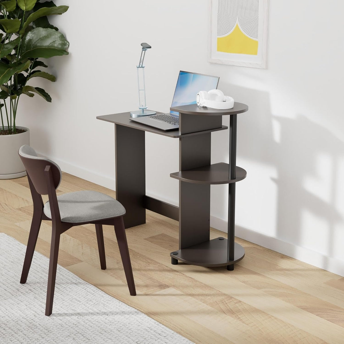 Compact Desk, 28.5" Wide Gaming Desk with Shelves, Computer Desk with Book Shelf, Office Desk for Home Office, Study Room, Dorm, Bedroom, Espresso