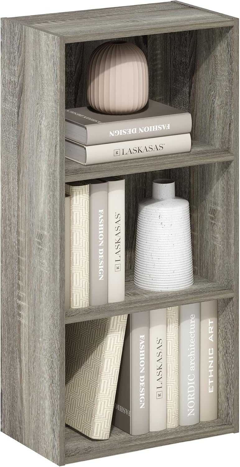 LUDER 3-Tier Book Shelf, Open Shelves Bookshelf, French Oak