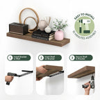 Tanna Floating Shelves for Wall, 12 x 35 Wall Shelf, Single Set Wall Mounted Floating Shelf with Invisible Bracket, 2-Inch Thick, for Bathroom, Living Room, Bedroom, Home Office, Retro Brown