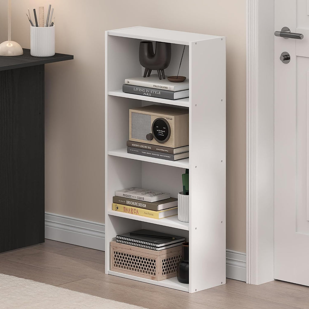 Basic Book Shelf, 4-Tier Bookcase with Open Shelf, Bookshelf, Cube Storage Organizer, 7 x 17 x 35, for Living Room, Bedroom, Home Office, White