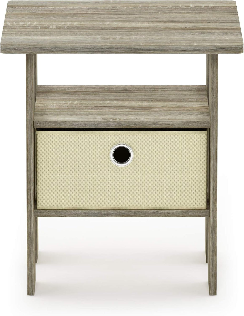 Andrey 3-Tier Square Side Table with Storage Bin, Light Oak
