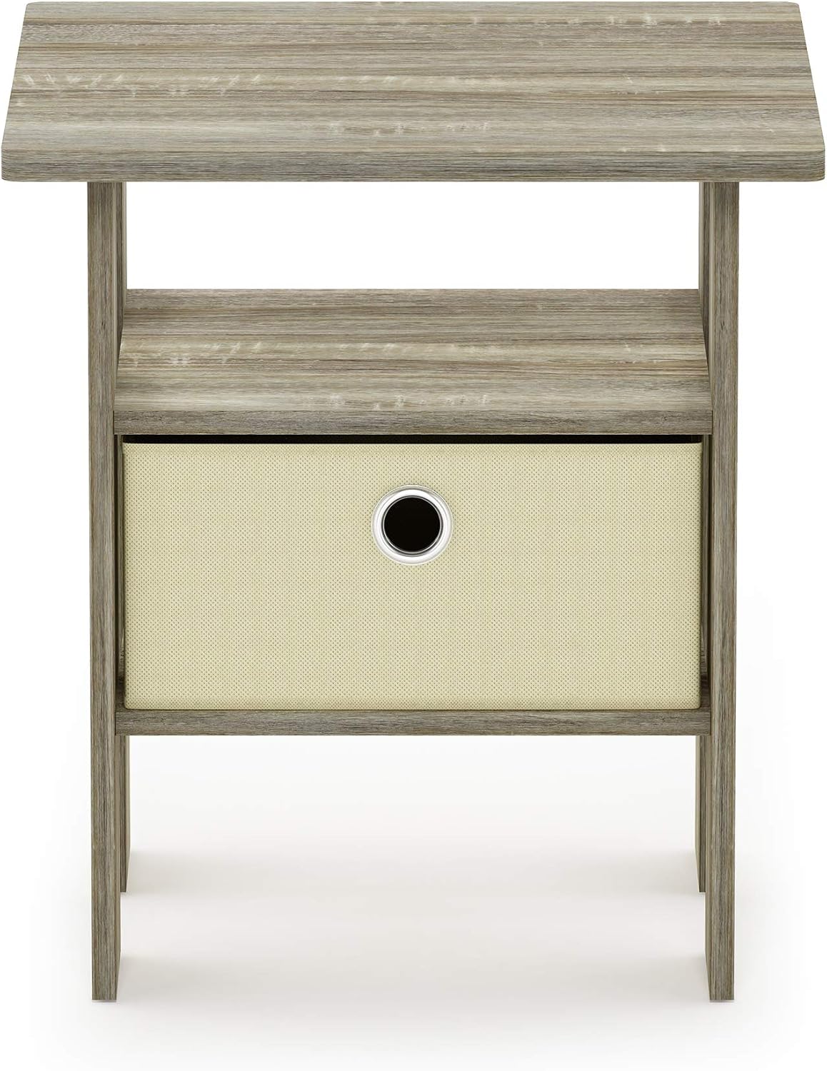 Andrey 3-Tier Square Side Table with Storage Bin, Light Oak