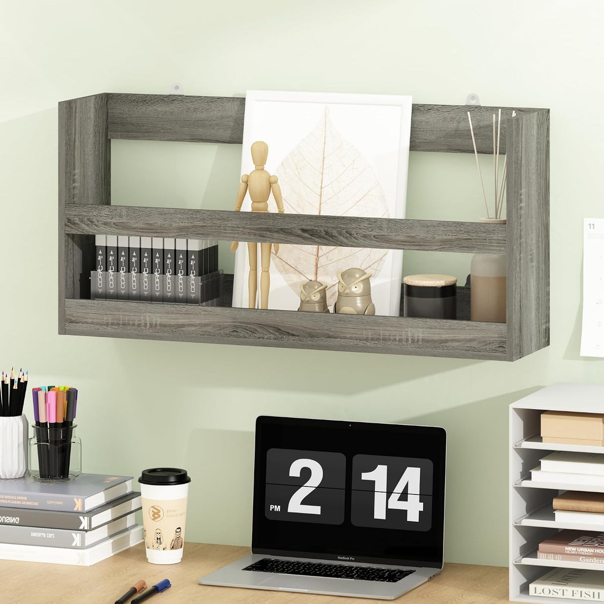 Hermite Rectangular Floating Shelves for Wall, Grey Oak