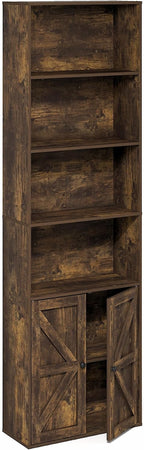 Jensen Farmhouse Style 6-Tier Book Shelf with Doors, Amber Pine