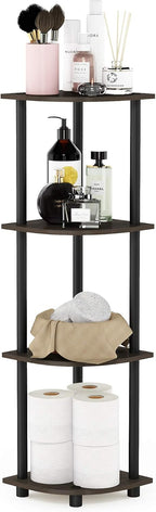 TURN-N-TUBE Corner Shelf, 4-Tier Corner Bookshelf, Display Storage Shelves with Open Shelves, for Organization and Storage, Living Room, Home Office, Garage, Dark Brown Grain