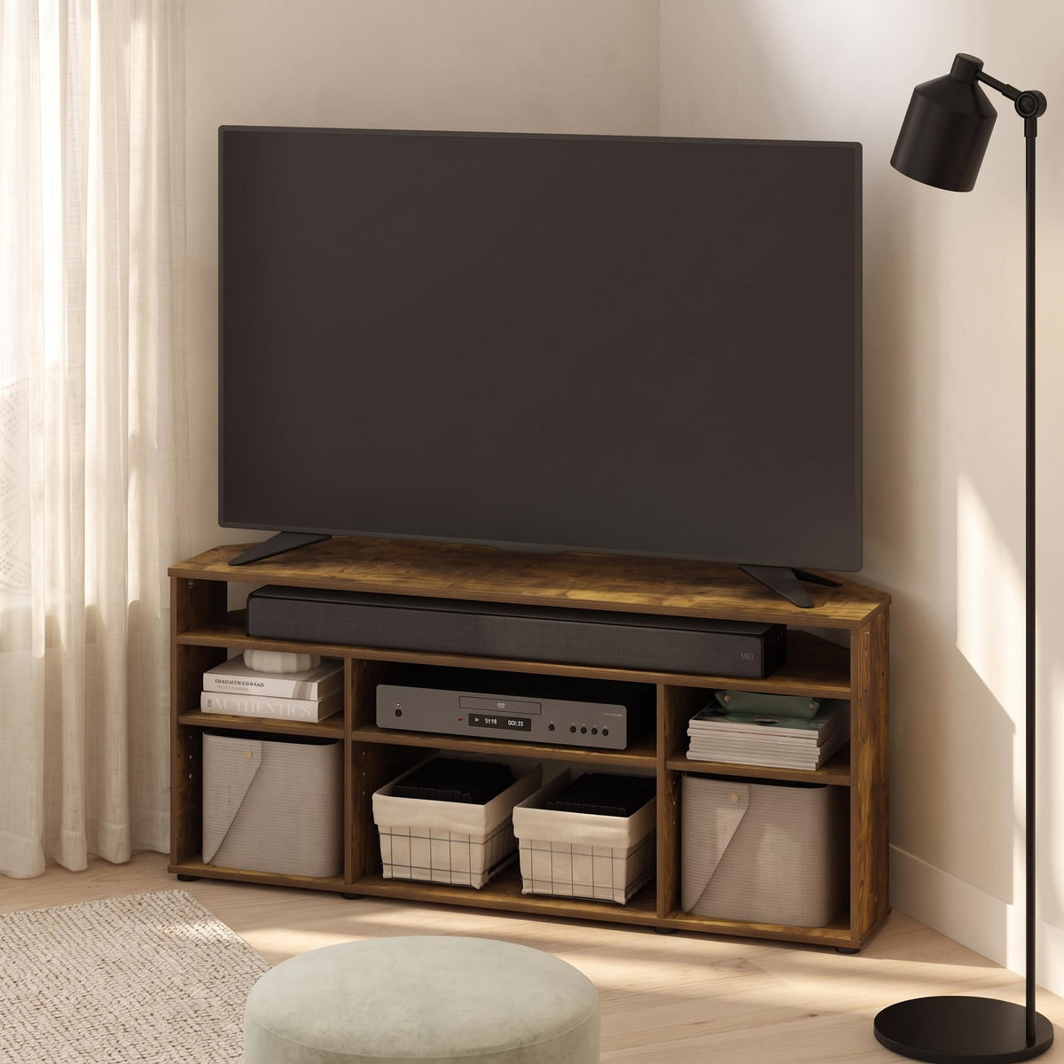 PARSONS TV Stand, 3-Tier Entertainment Center with Storage Shelf, Open Frame TV Console for TV up to 50 Inch, for Living Room, Bedroom, Black