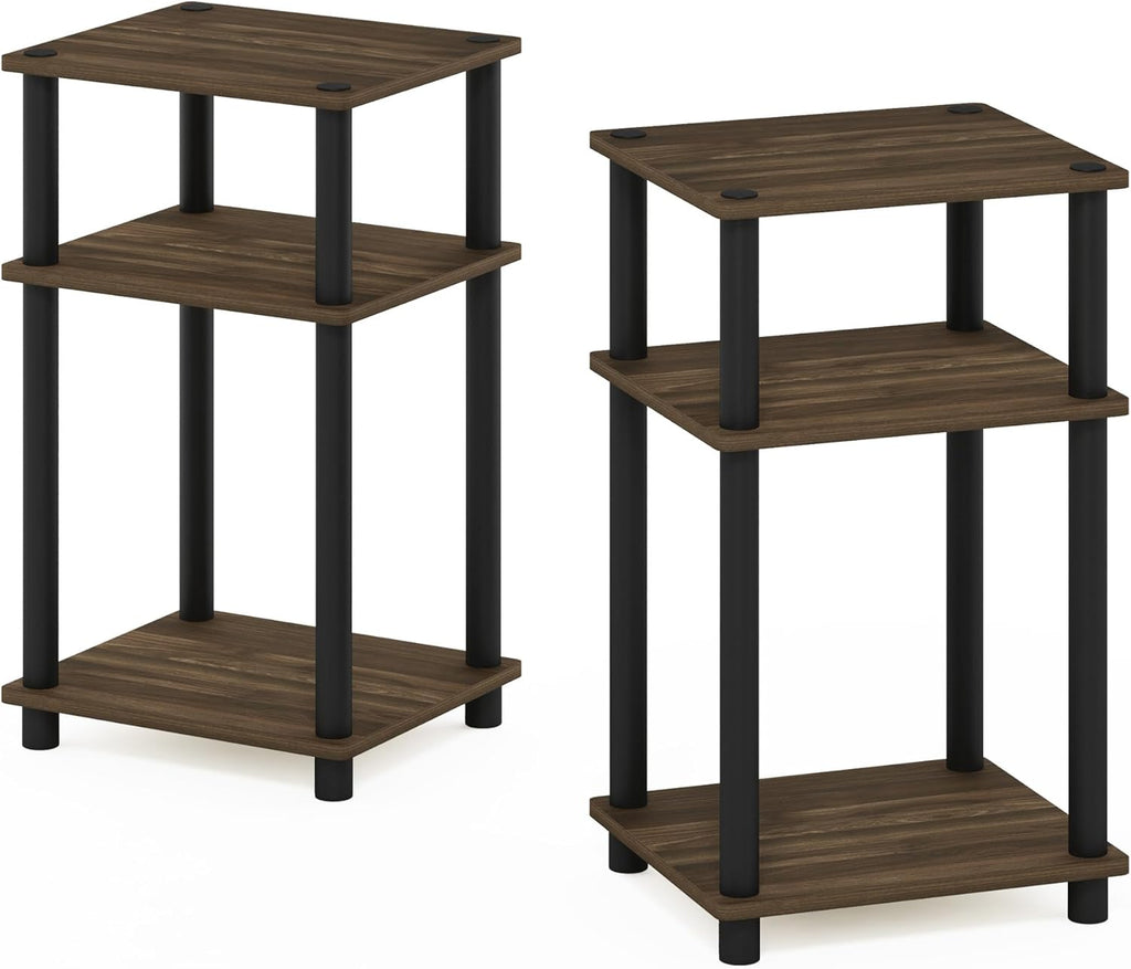 JUST Set of 2 Toolless 3-Tier Night Stand, Columbia Walnut